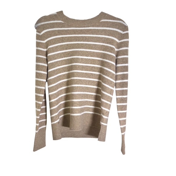 J. Crew Extra Soft Striped Crew Neck Sweater XS Camel White Wool Blend - Picture 2 of 9